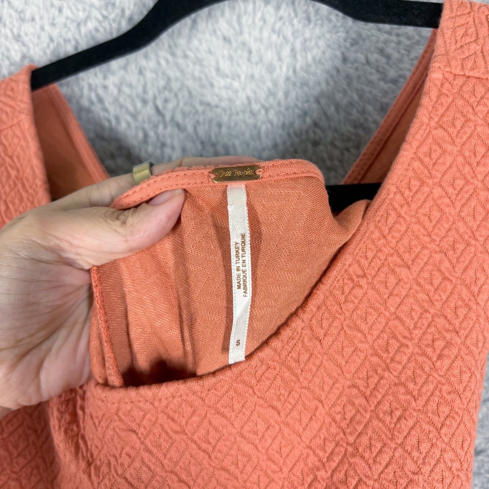 NWT Free People Easy‎ Street Tiered Drop Waist Mini Dress Size S Orange Textured - Picture 4 of 9